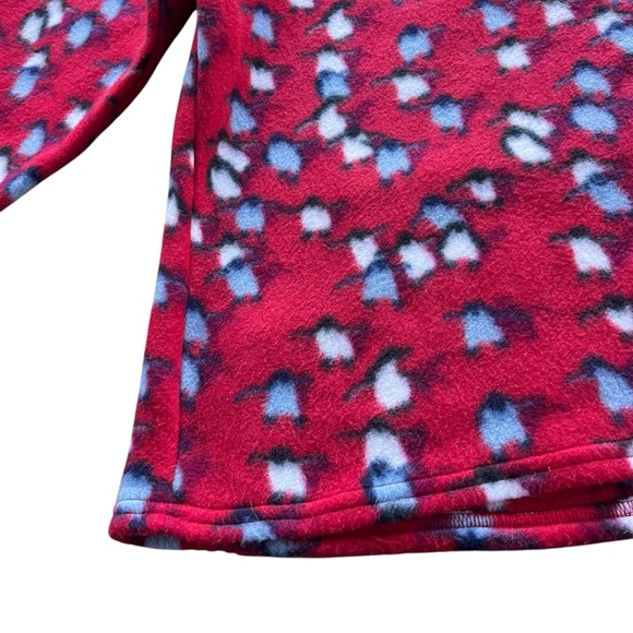 Mind Games Womens Sz 1X Red Blue Penguin Print 1/4 Zip Plush Fleece Pullover USA - Picture 14 of 16